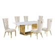 Best Quality Furniture 7-Piece Velvet & Marble Dining Set in Cream/White