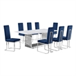 Best Quality Furniture 9-Piece Velvet & Marble Dining Set in Navy Blue and White