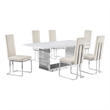 Best Quality Furniture 7-Piece Velvet & Marble Dining Set in Cream and White