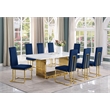 Best Quality Furniture 9-Piece Steel & Marble Dining Set in Navy/Gold/White