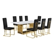 Best Quality Furniture 9-Piece Steel & Marble Dining Set in Black/Gold/White