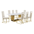 Best Quality Furniture 9-Piece Steel & Marble Dining Set in Cream/Gold/White