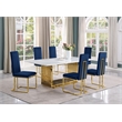 Best Quality Furniture 7-Piece Velvet & Marble Dining Set in Navy/White