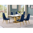 Best Quality Furniture White Marble Dining Set with Navy Blue Velvet Chairs