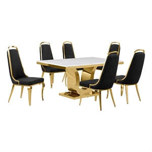 Best Quality Furniture White Marble Dining Set with Black Velvet Chairs