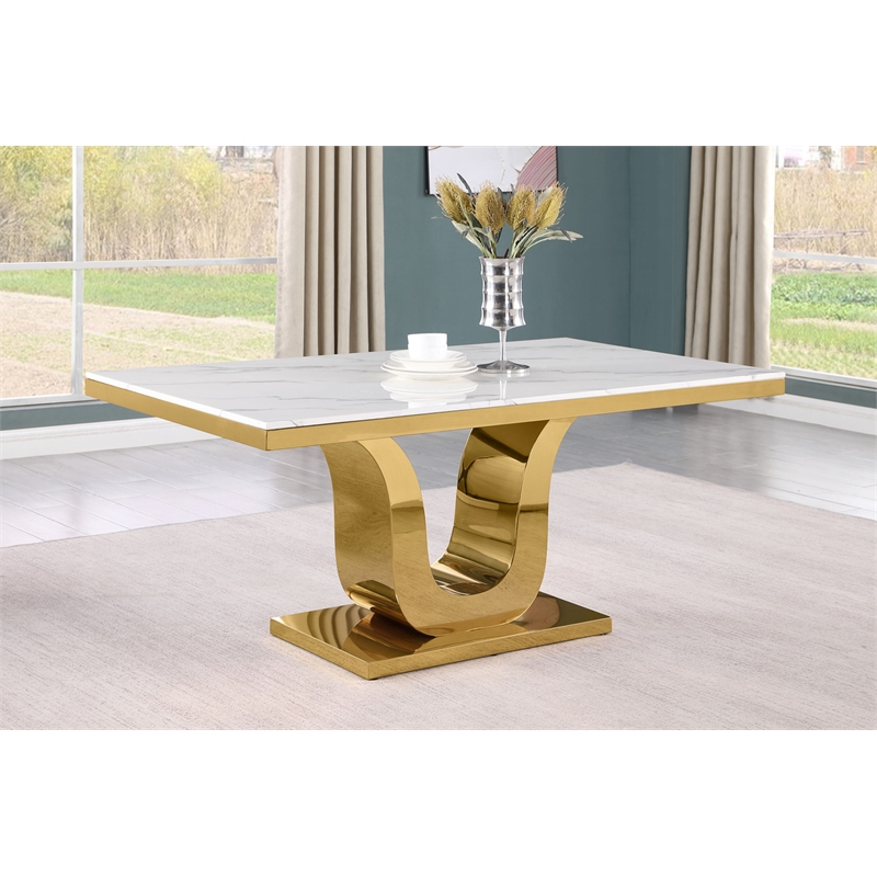Best Quality Furniture White Marble Dining Set with Cream Velvet Chairs