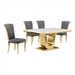 Best Quality Furniture White Marble Dining Set with Dark Gray Velvet Chairs