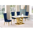 Best Quality Furniture White Marble Dining Set with Navy Blue Velvet Chairs