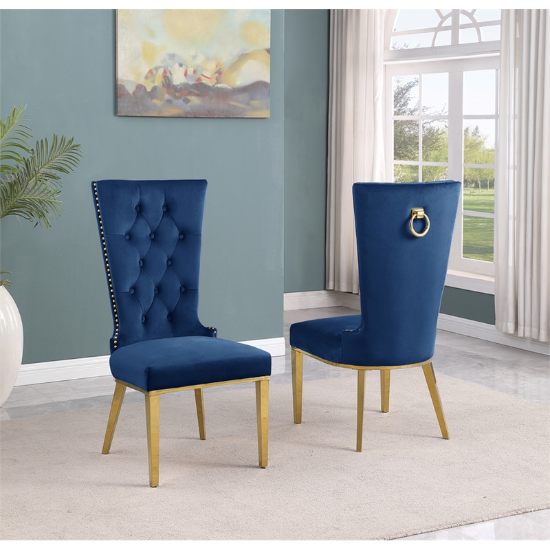 Best Quality Furniture White Marble Dining Set with Navy Blue Velvet Chairs