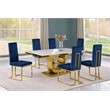 Best Quality Furniture White Marble Dining Set with Navy Blue Velvet Chairs
