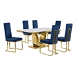 Best Quality Furniture White Marble Dining Set with Navy Blue Velvet Chairs
