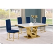 Best Quality Furniture White Marble Dining Set with Navy Blue Velvet Chairs