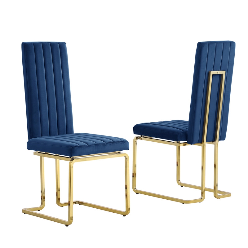 Best Quality Furniture White Marble Dining Set with Navy Blue Velvet Chairs