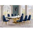 Best Quality Furniture White Marble Dining Set with Navy Blue Velvet Chairs