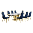 Best Quality Furniture White Marble Dining Set with Navy Blue Velvet Chairs