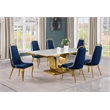 Best Quality Furniture White Marble Dining Set with Navy Blue Velvet Chairs