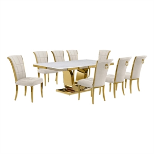 Best Quality Furniture White Marble Dining Set with Cream Velvet Chairs