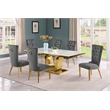 Best Quality Furniture White Marble Dining Set with Dark Gray Velvet Chairs