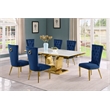 Best Quality Furniture White Marble Dining Set with Navy Blue Velvet Chairs