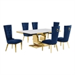Best Quality Furniture White Marble Dining Set with Navy Blue Velvet Chairs