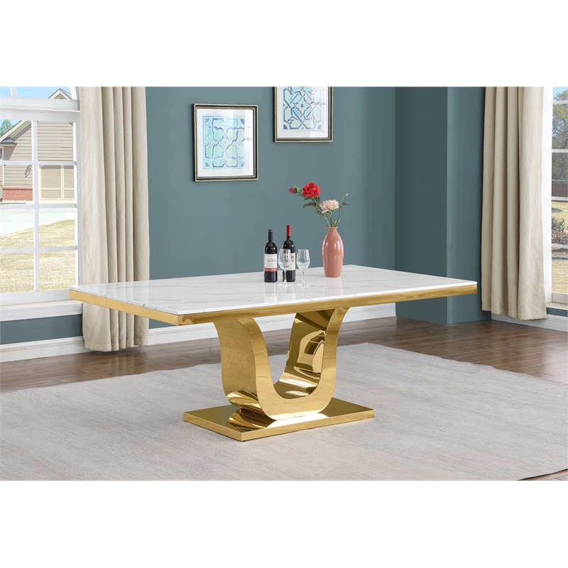 Best Quality Furniture White Marble Dining Set with Cream Velvet Chairs