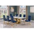 Best Quality Furniture White Marble Dining Set with Navy Blue Velvet Chairs