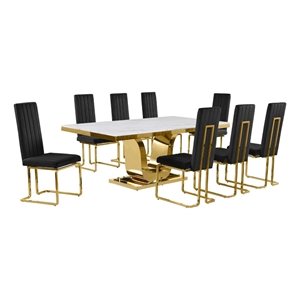 Best Quality Furniture White Marble Dining Set with Black Velvet Chairs