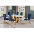 Best Quality Furniture White Marble Dining Set with Navy Blue Velvet Chairs