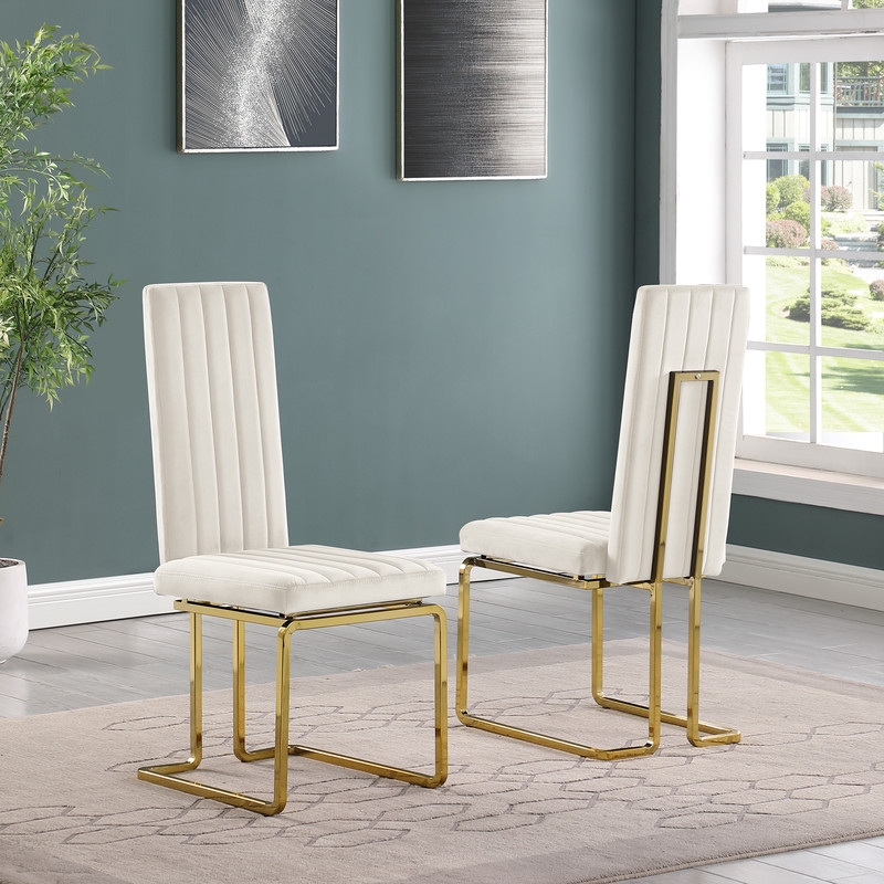 Best Quality Furniture White Marble Dining Set with Cream Velvet Chairs