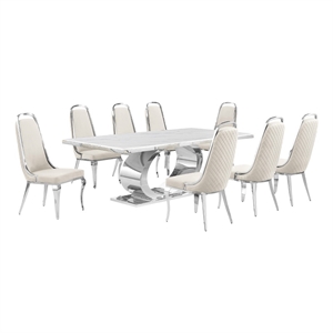 Best Quality Furniture White Marble Dining Set with Cream Velvet Chairs