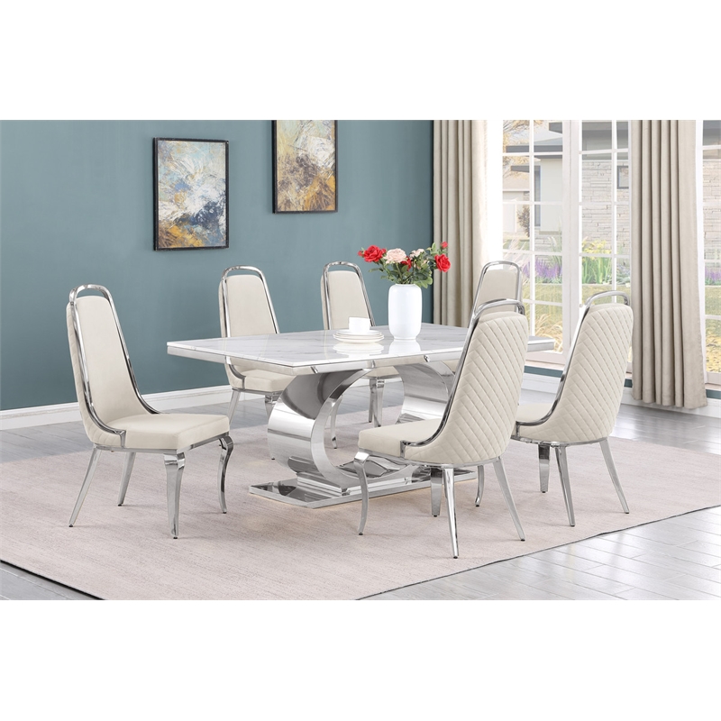Best Quality Furniture White Marble Dining Set with Cream Velvet Chairs