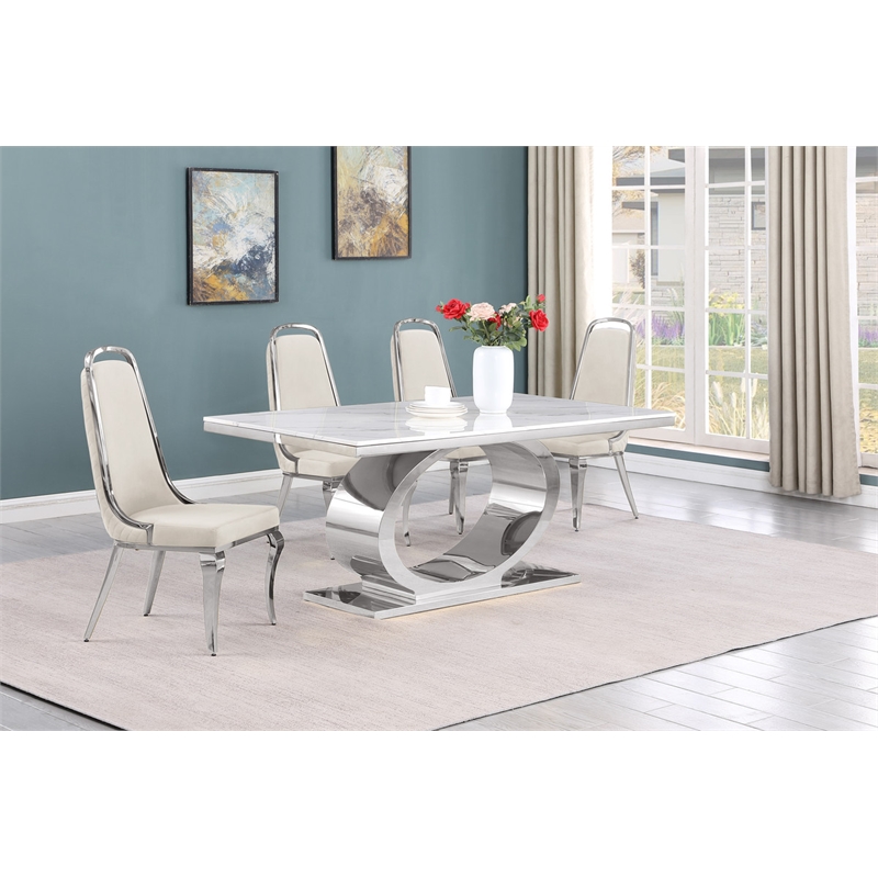 Best Quality Furniture White Marble Dining Set with Cream Velvet Chairs