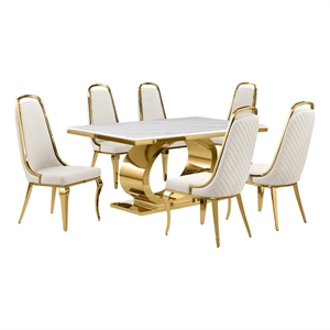 Best Quality Furniture White Marble Dining Set with Cream Velvet Chairs