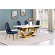 Best Quality Furniture White Marble Dining Set with Navy Blue Velvet Chairs
