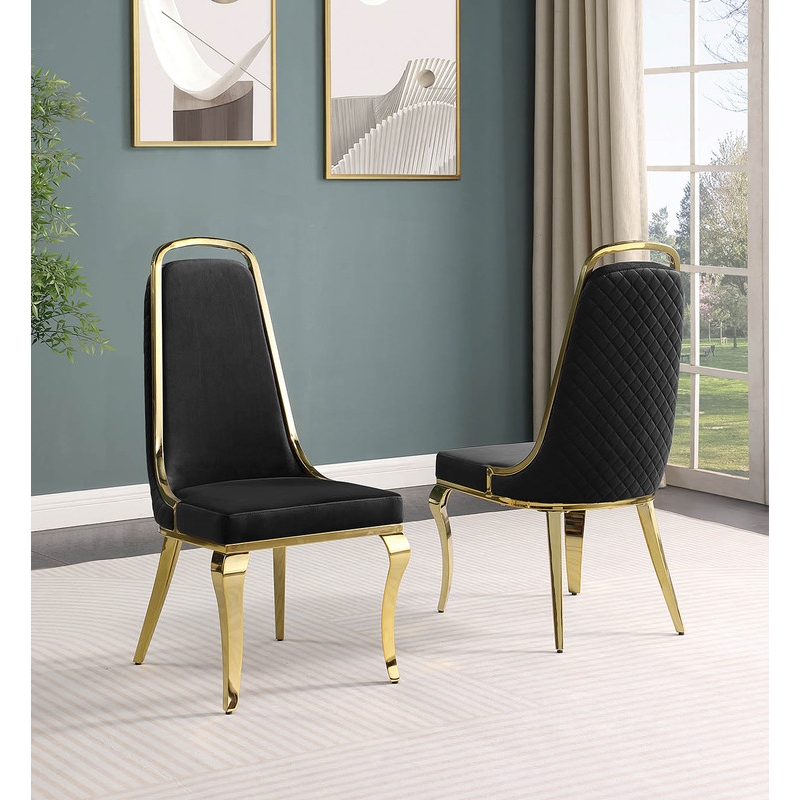 Best Quality Furniture White Marble Dining Set with Black Velvet Chairs