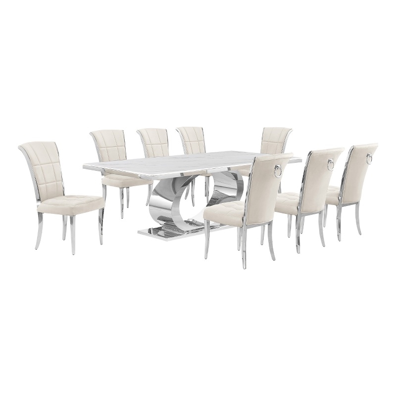 Best Quality Furniture White Marble Dining Set with Cream Velvet Chairs