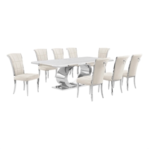 Best Quality Furniture White Marble Dining Set with Cream Velvet Chairs