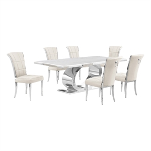 Best Quality Furniture White Marble Dining Set with Cream Velvet Chairs