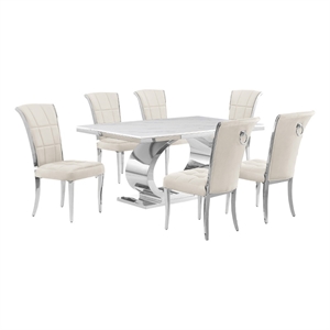 Best Quality Furniture White Marble Dining Set with Cream Velvet Chairs