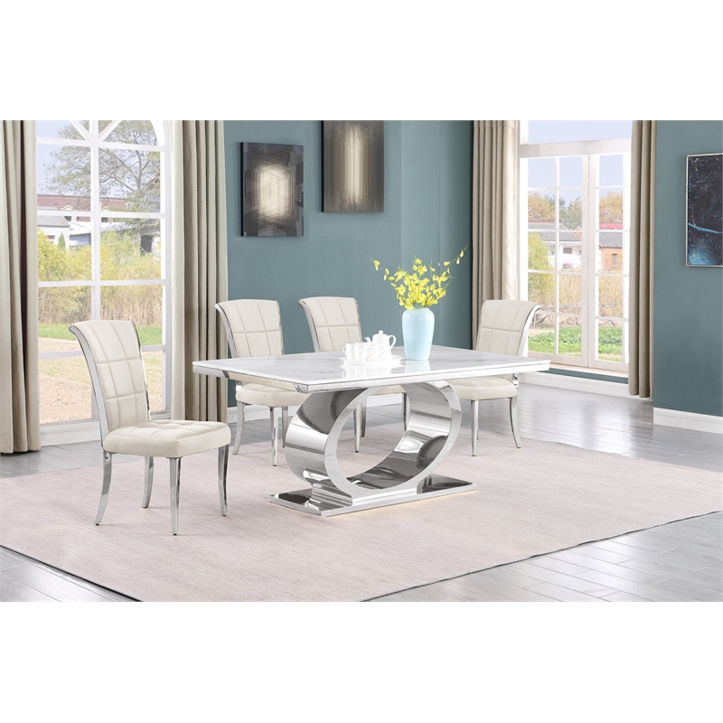 Best Quality Furniture White Marble Dining Set with Cream Velvet Chairs