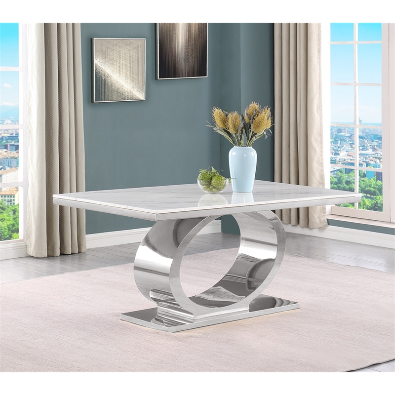 Best Quality Furniture White Marble Dining Set with Cream Velvet Chairs