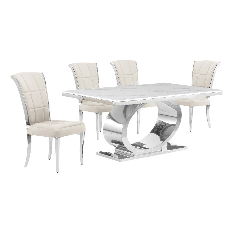 Best Quality Furniture White Marble Dining Set with Cream Velvet Chairs
