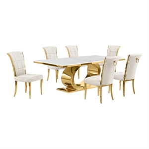 Best Quality Furniture White Marble Dining Set with Cream Velvet Chairs