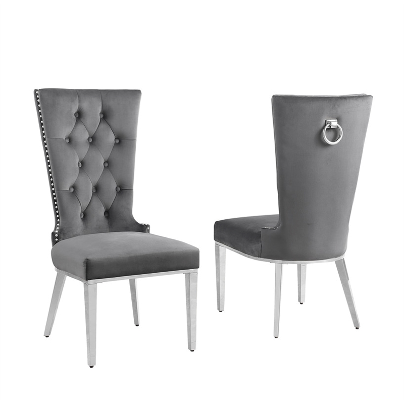 Best Quality Furniture White Marble Dining Set with Dark Gray Velvet Chairs
