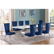 Best Quality Furniture White Marble Dining Set with Navy Blue Velvet Chairs
