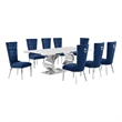 Best Quality Furniture White Marble Dining Set with Navy Blue Velvet Chairs