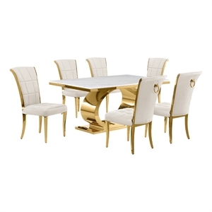 Best Quality Furniture White Marble Dining Set with Cream Velvet Chairs