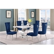 Best Quality Furniture White Marble Dining Set with Navy Blue Velvet Chairs