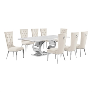 Best Quality Furniture White Marble Dining Set with Cream Velvet Chairs