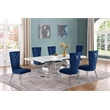 Best Quality Furniture White Marble Dining Set with Navy Blue Velvet Chairs